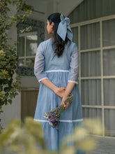 Blue Breeze Dress in Kota Doriya Fabric with Embroidery